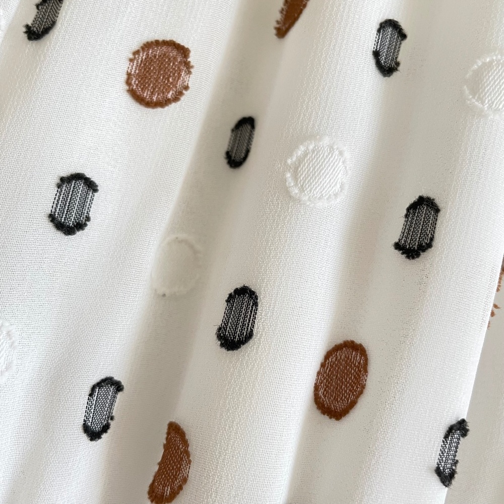 Anthro Current Air Pleated Women Medium Dress Smoked Waist Cottage Clip Dot - Picture 8 of 14